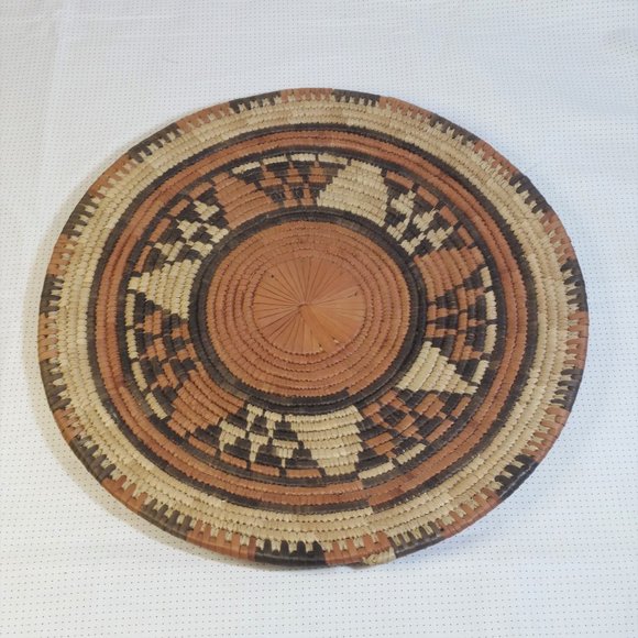 Wicker Straw Coil Basket Tray 14" Sun Flower Star
